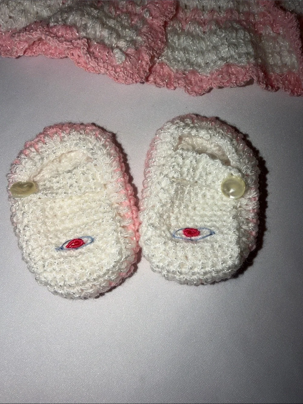 Hand Crocheted Baby Infant Girl Sweater & Shoes & Bonnet Newborn Gift